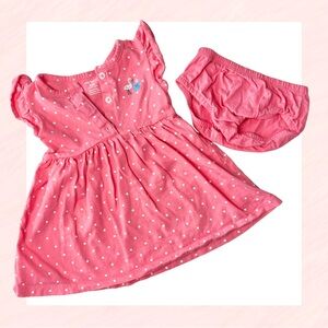 Carter’s Baby Girl Dress Set 6M Pink Polka Dot Flamingo Crab Dress & Bloomers